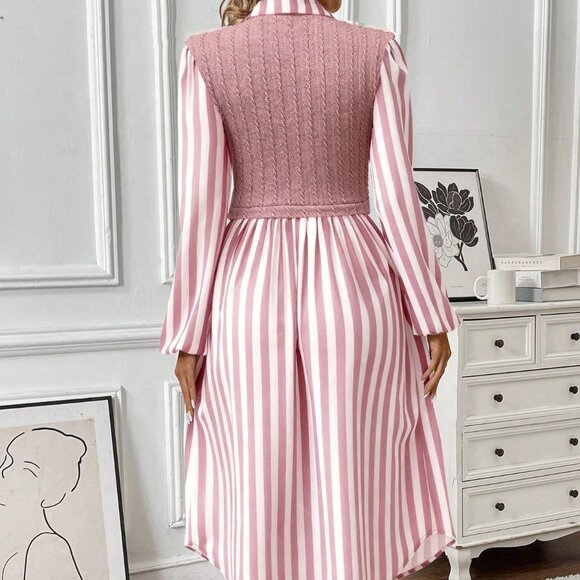 Pink Casual Women's Striped Midi Dress - Picture 2 of 6